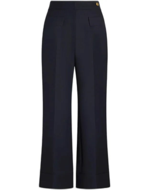 Wool Canvas Cropped Wide-leg Pants
