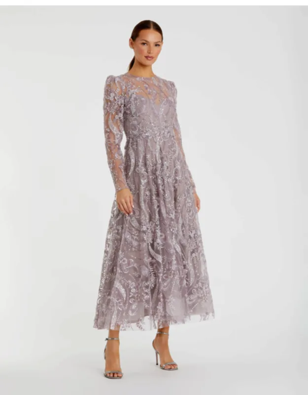 Floral Embroidered High Neck Long Sleeve Dress