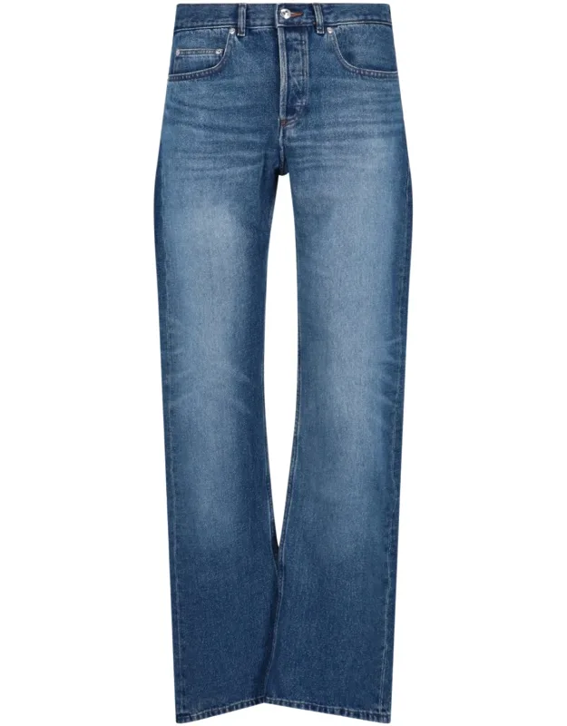 Straight Jeans With Mid Waist And Button Closure