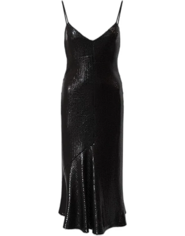 Backless Bias-cut Sequin Midi Dress