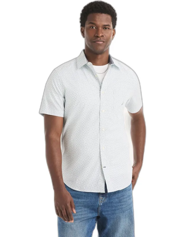 Nautica Printed Short-sleeve Shirt With Straight Collar And Patch Chest Pocket