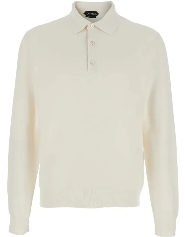 Polo Shirt With Classic Collar And Front Button Closure In Silk And Cotton Blend
