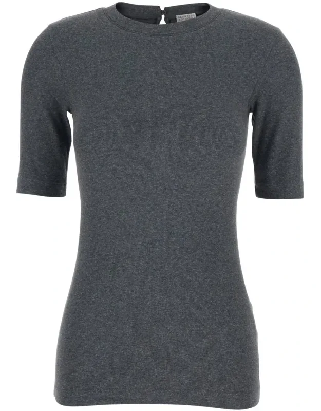 T-shirt With Round Neck And Three-quarter Sleeves In Cotton