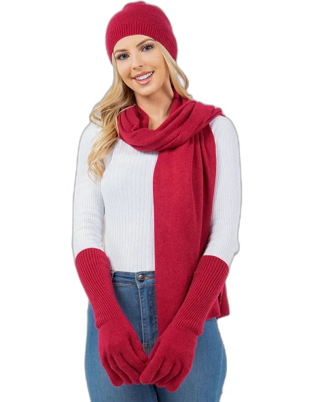 Solid Winter Beanie Hat, Scarf, And Gloves Set