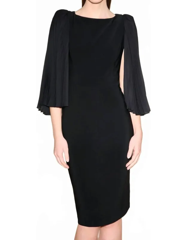 Pleated Sleeve Sheath Dress