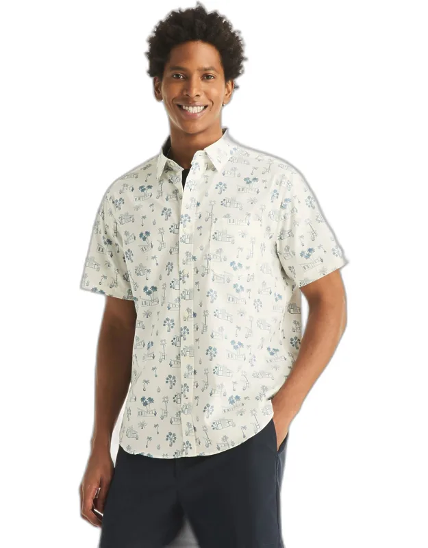 Nautica Printed Short-sleeve Shirt With Straight Collar And Patch Chest Pocket