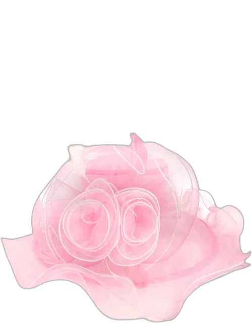 Flower Feather Accented Double Layered Organza Hat
