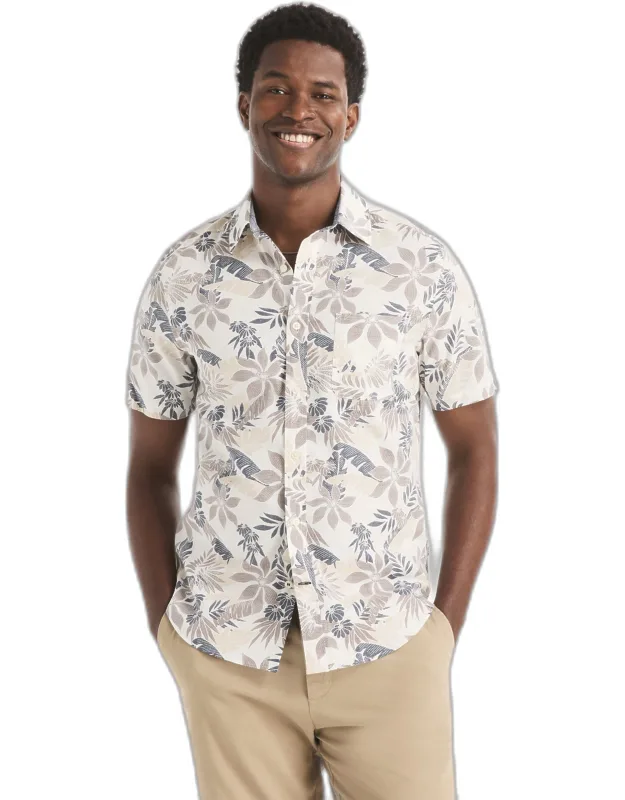 Nautica Printed Short-sleeve Shirt With Straight Collar And Patch Chest Pocket