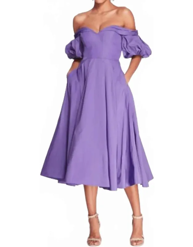 Pleated Off-shoulder Taffeta Midi Dress