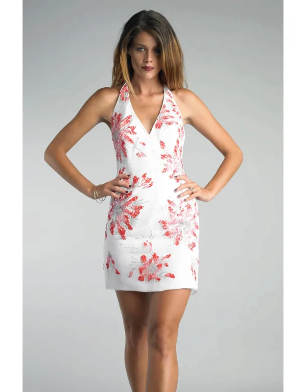Halter Top Sequin Floral Cocktail Dress