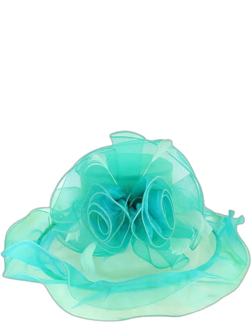 Flower Feather Accented Double Layered Organza Hat