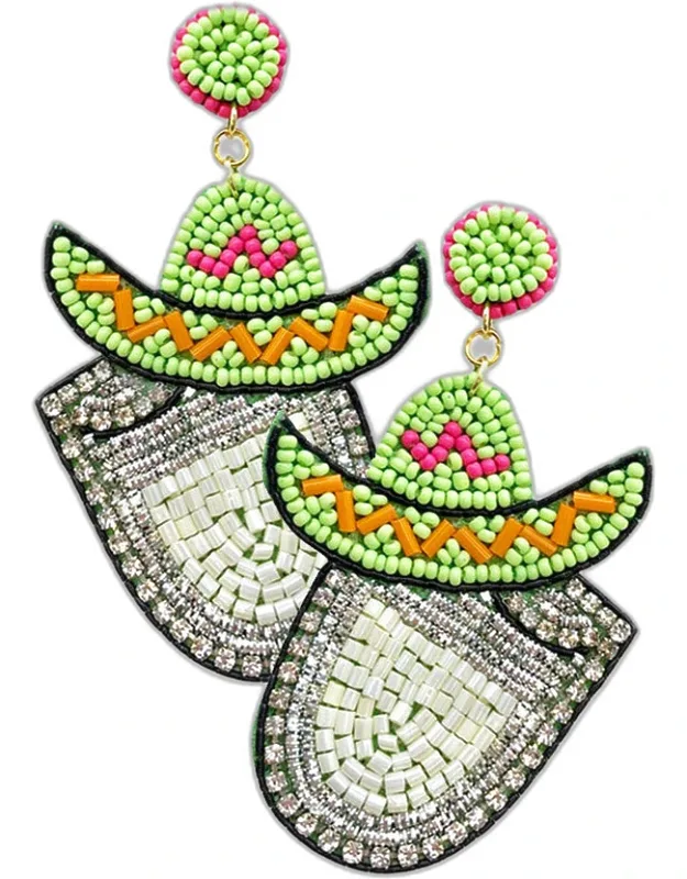 Felt Back Seed Beaded Cowboy Hat Accented Dangle Earring