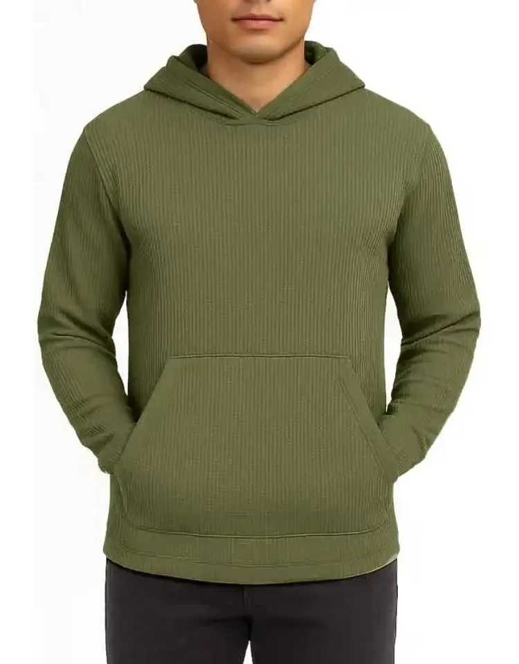 Waffle Knit Thermal Pullover Hoodie
