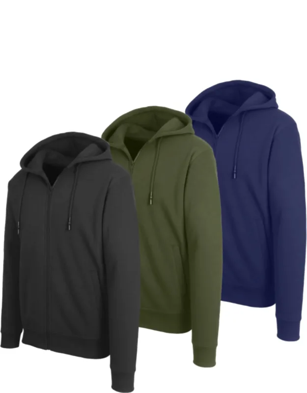Fleece Line Full Zip-up Hoodie Sweatshirt - 3 Pack