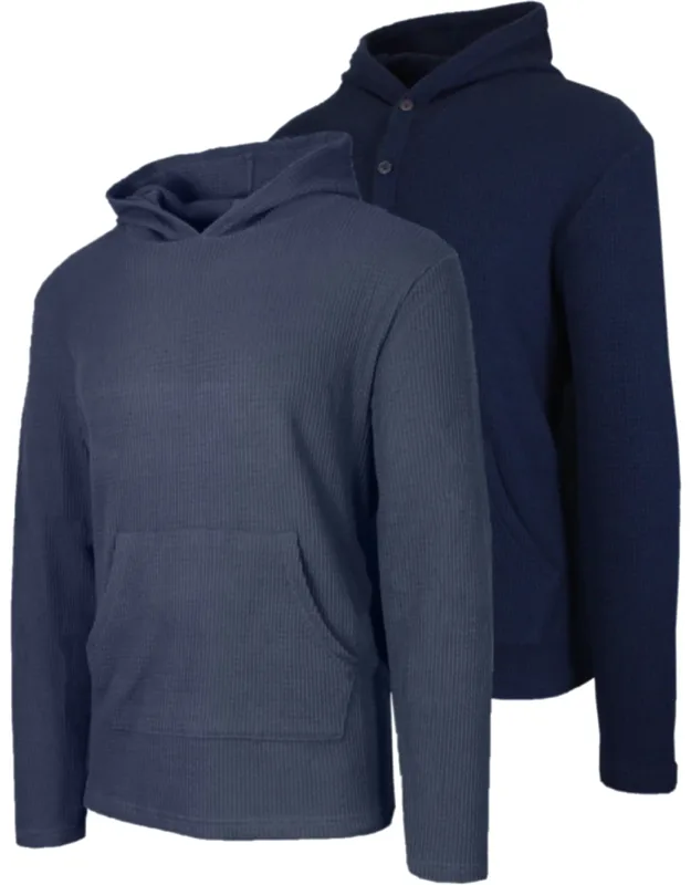 Waffle Knit Thermal Pullover & Henley Hoodie - 2 Pack