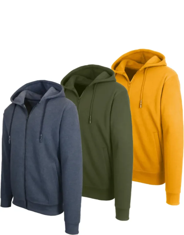 Fleece Line Full Zip-up Hoodie Sweatshirts - 3 Pack