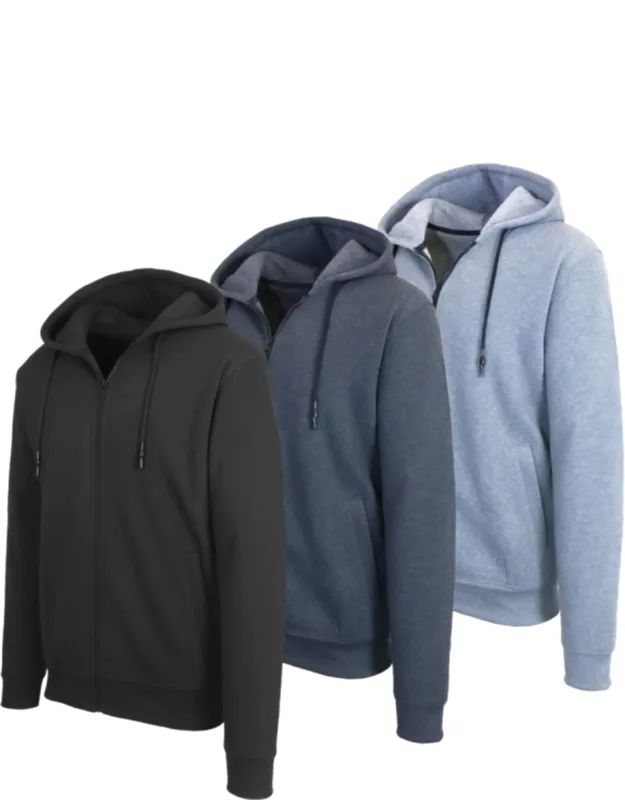 Fleece Line Full Zip-up Hoodie Sweatshirt - 3 Pack