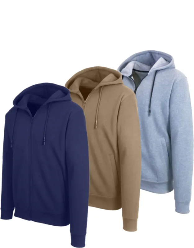 Fleece Line Full Zip-up Hoodie Sweatshirt - 3 Pack