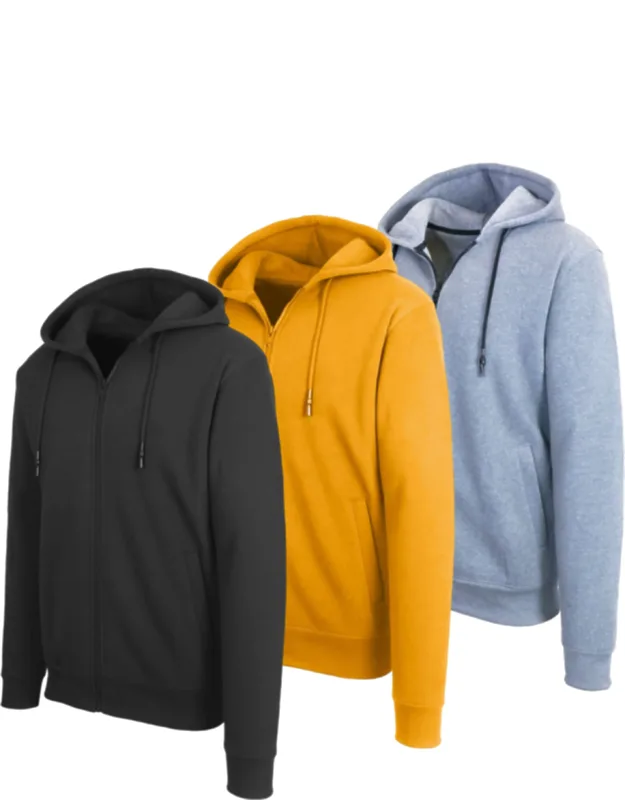 Fleece Line Full Zip-up Hoodie Sweatshirt - 3 Pack