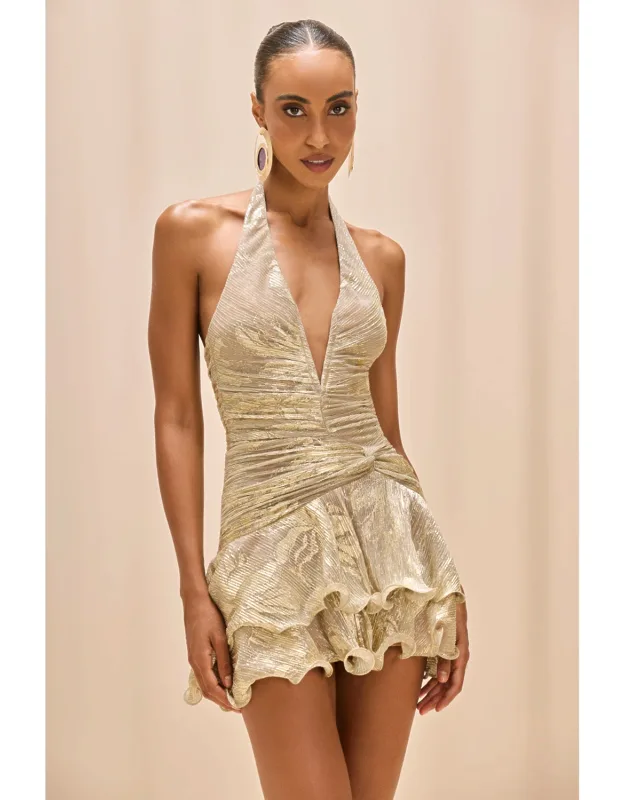 Golden Dust Lurex Plunge Mini Dress