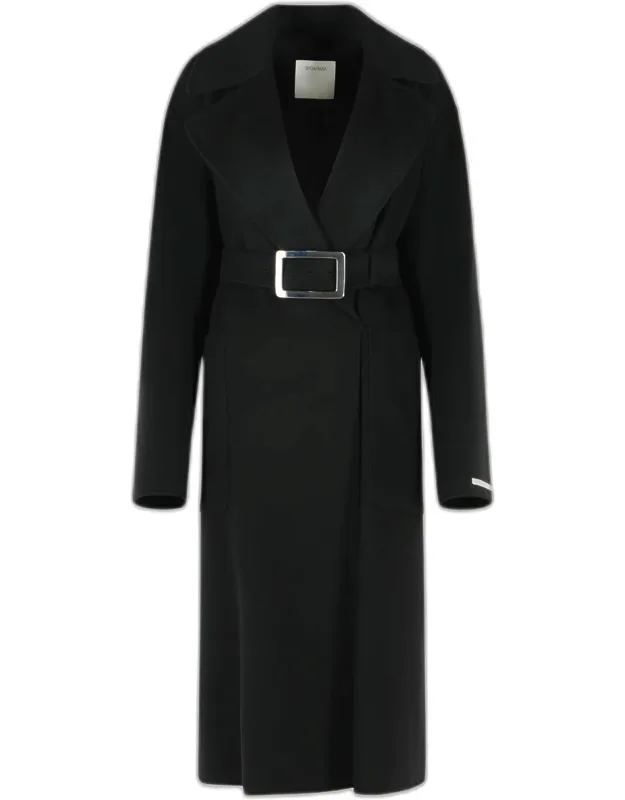 Cose' Robe Coat In Pure Black Virgin Wool
