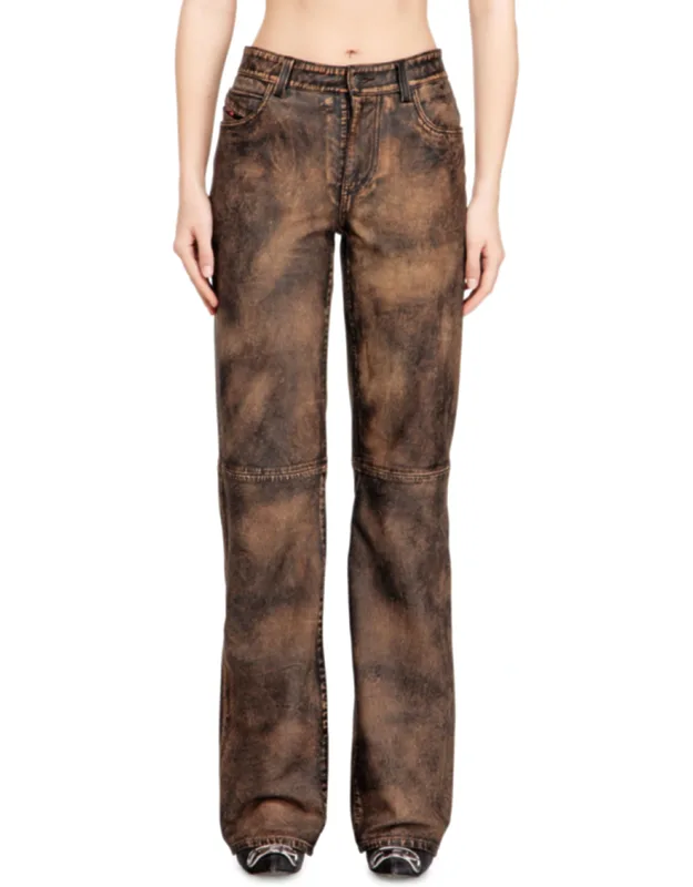 Jean-cut Distressed Leather Pants