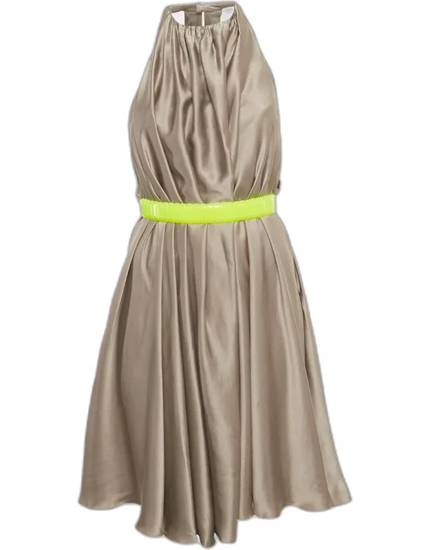 Silk Belted Halter Neck Mini Dress