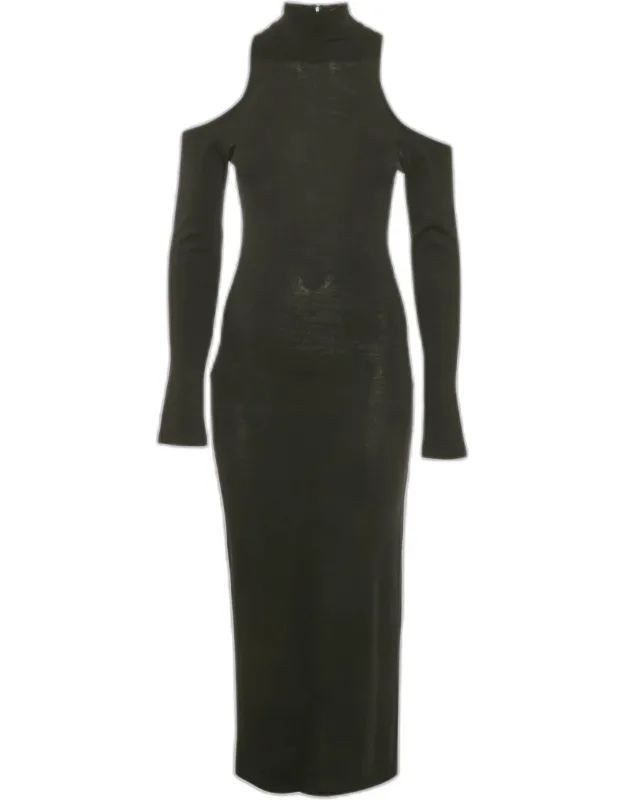 Wool Knit Cold-shoulder Maxi Dress