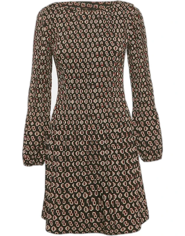Logo Print Crepe Shirring Mini Dress