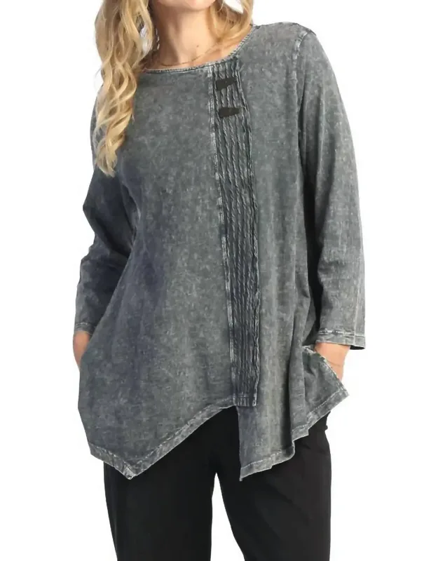 Wavy Contrast Faux Wrap Tunic