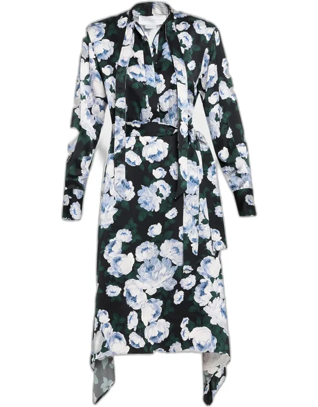 Floral-print Handkerchief Midi Shirtdress