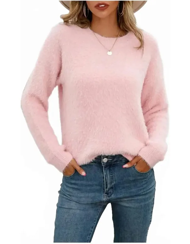 Plush Long Sleeve Crewneck Knit Sweater