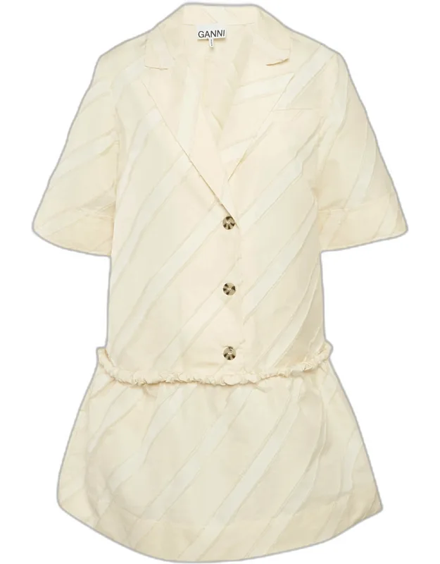 Diagonal Stripe Crepe Frayed Mini Dress