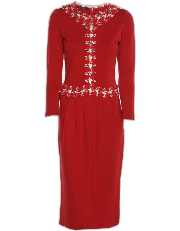 Jersey Tweed Detail Midi Dress