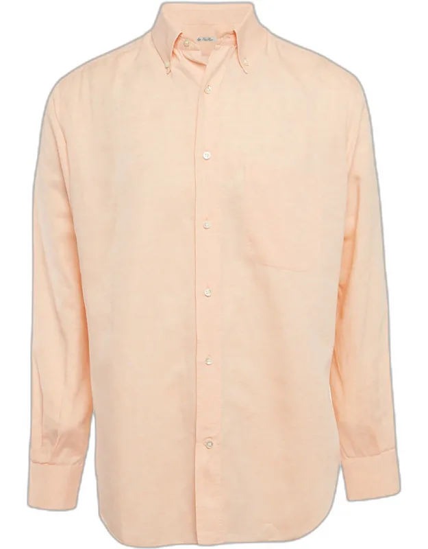 Peach Cotton & Linen Button Front Shirt