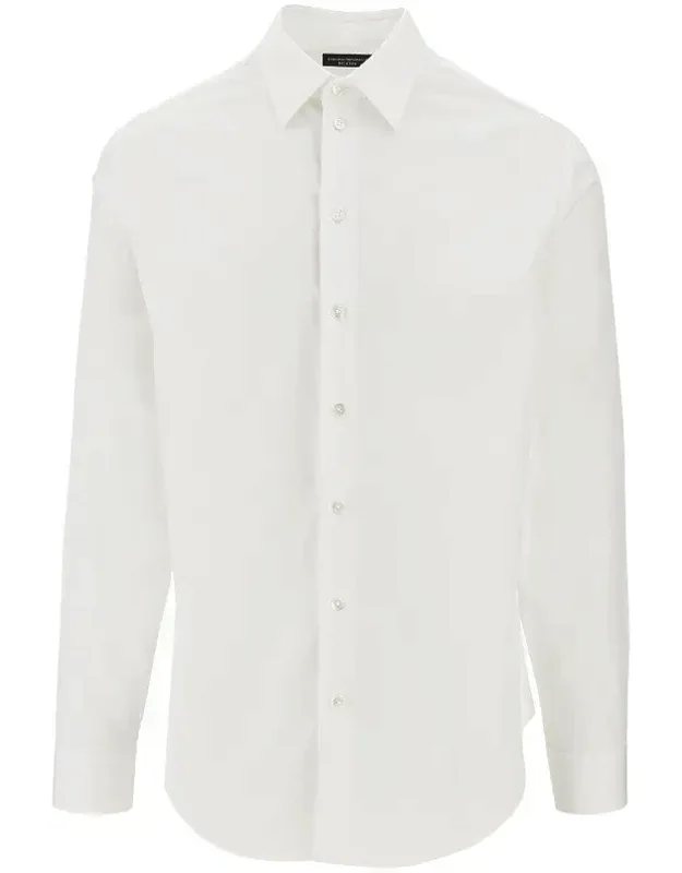 "poplin Shirt With Mother-of-pearl Buttons And Rounded Cuffs"