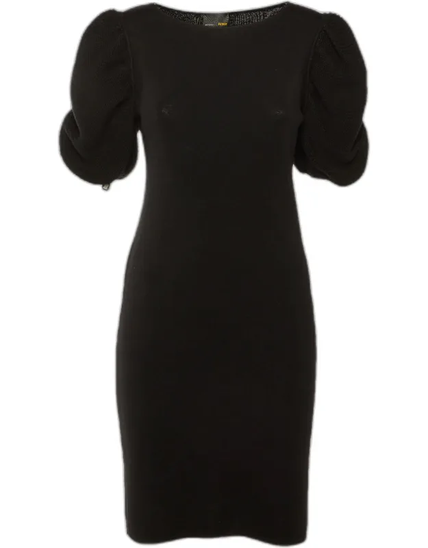 Merino Wool Puff Sleeve Knee Length Dress