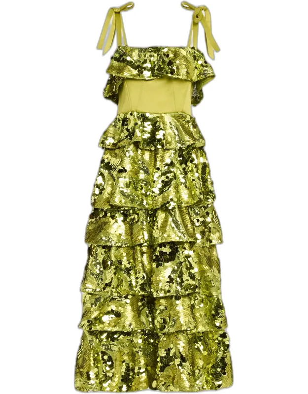 Sequined Ruffle Midi Dress