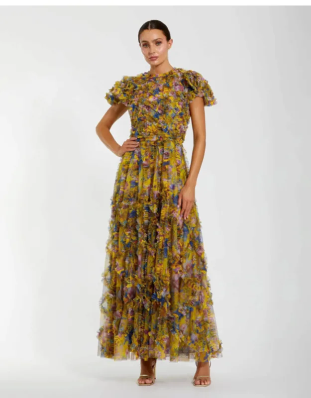 Micro Ruffle Floral Maxi Dress