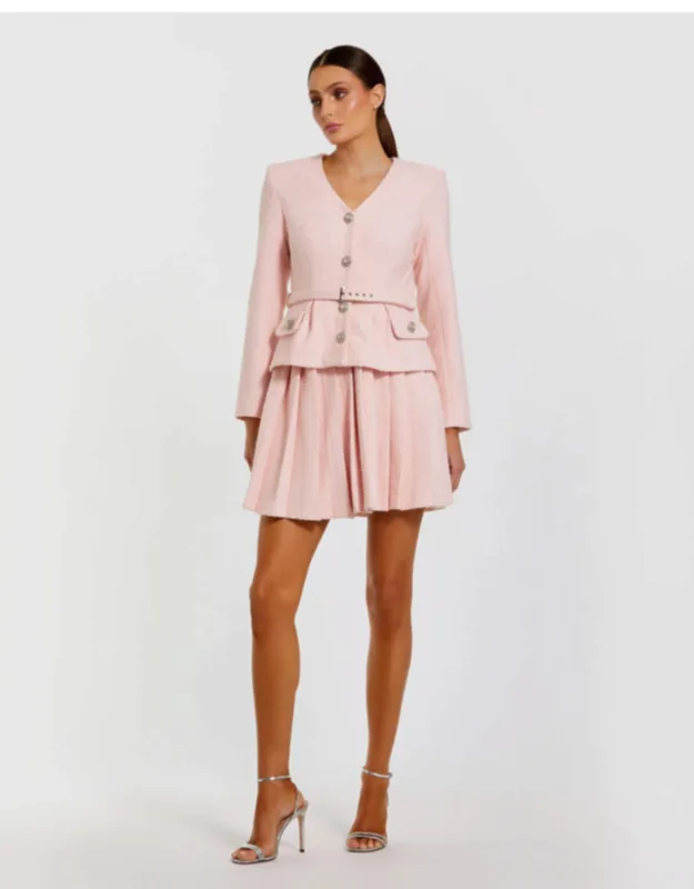 Boucle Long Sleeve V-neck Mini Dress