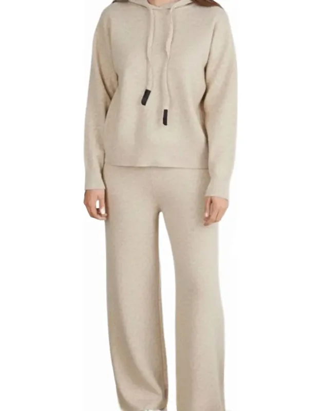 Knit Hooded Sweater And Drawstring Wide Leg Pants