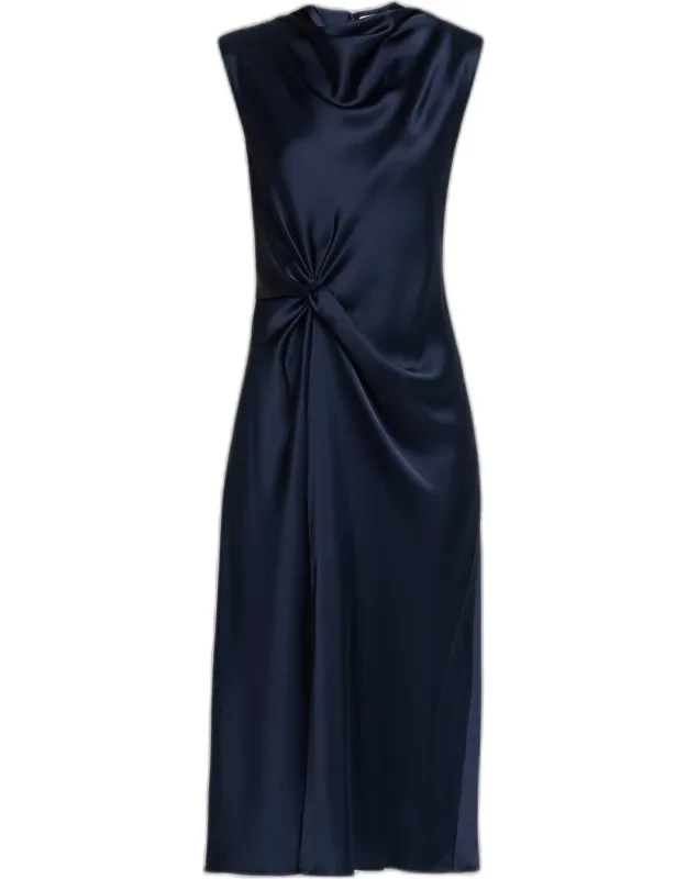 Draped Satin Midi Dress