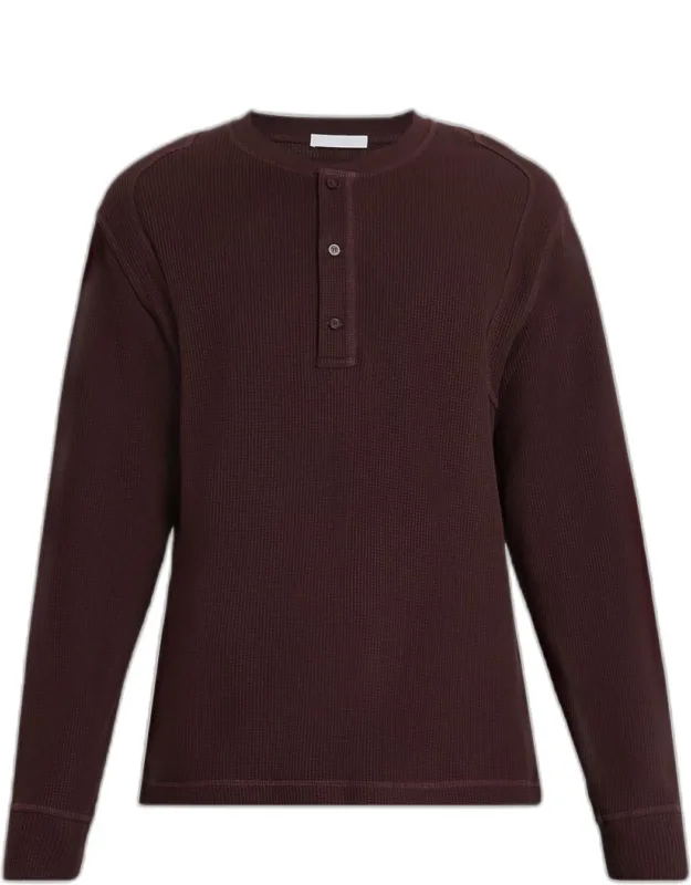 Cotton Waffle Knit Long-sleeve Henley T-shirt