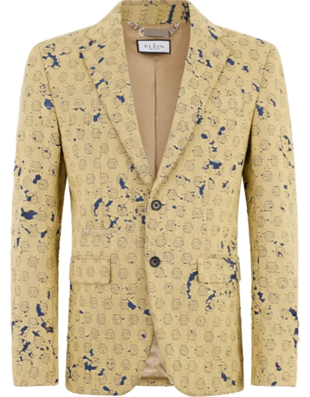 Destroyed Denim Jacquard Blazer