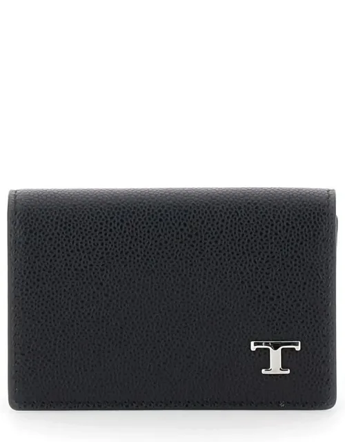 Card Holder With Timeless T Logo On The Front In Hammered Leather