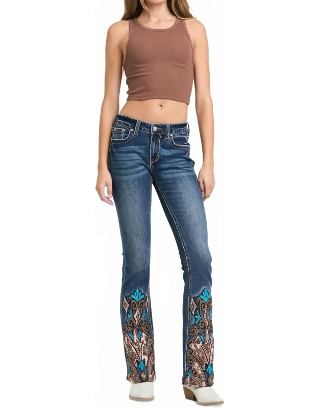 Western Embroidery Hem Detail Flare Jeans