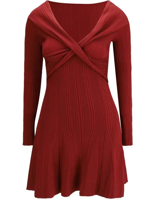 Knit Mini Dress With Off-shoulder Neckline And Bodycon Fit