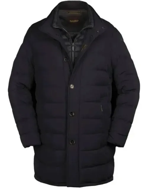 Single-breasted, Straight-fit Coat With Padded Goose Down And Quilted Boudin Quilting, Water-repellent, Two-way Stretch Resin-coated Fabric