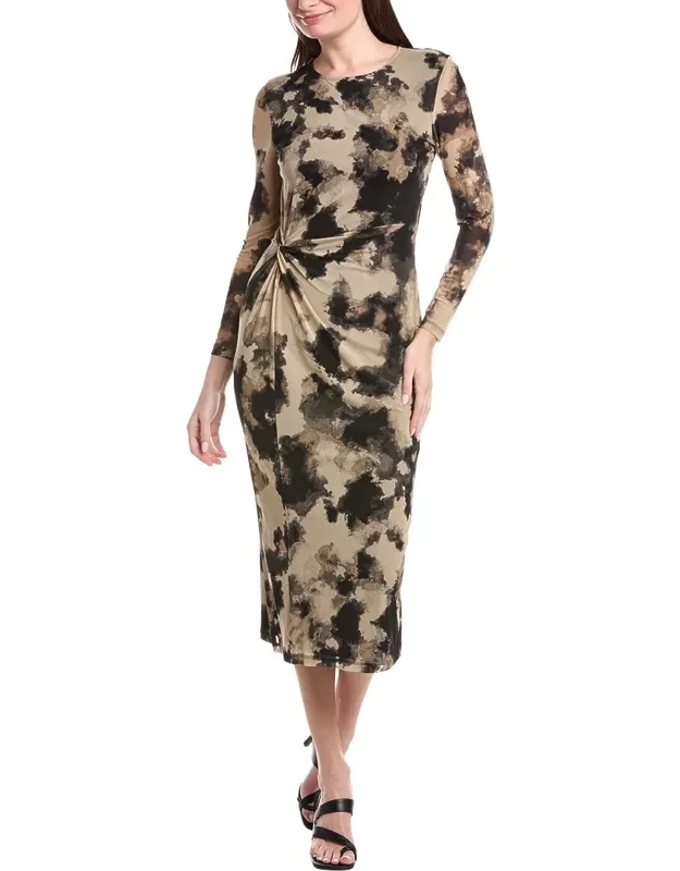 Printed Mesh Midi Dress