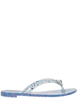 Multicolor Thong Sandals With Crystal Embellishment And All-over Print In Pvc